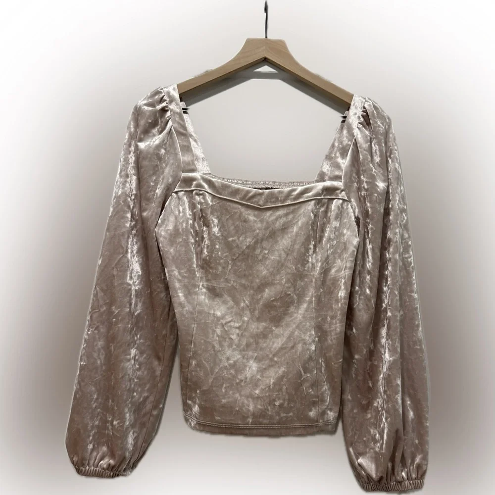 ✨ By Anthropologie Crushed Velvet Square Neck Puff Sleeve Top – M